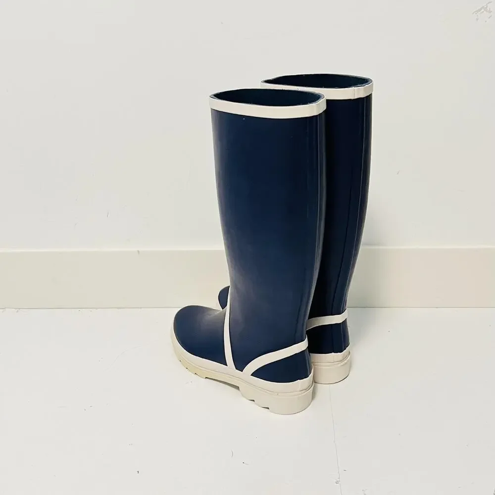 J.Crew Rain Boots Womens Size 7 Blue Rubber Knee High Pull On Waterproof BA185